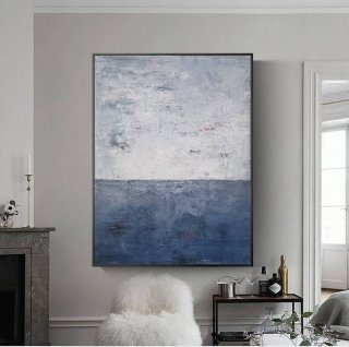 Blue Original Big Coastal Abstract Canvas Wall Art QN9WE