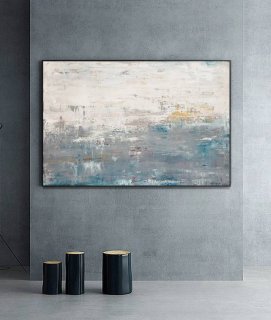 Painting Handmade Original Gray Yellow Blue Abstract Canvas Wall Art Y453C