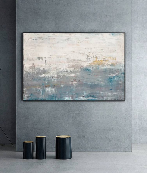 Painting Handmade Original Gray Yellow Blue Abstract Canvas Wall Art Y453C Painting Handmade Original Gray Yellow Blue Abstract Canvas Wall Art Y453C