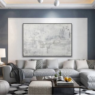 Painting Handmade Grey White Minimalist Abstract Canvas Wall Art CKF15