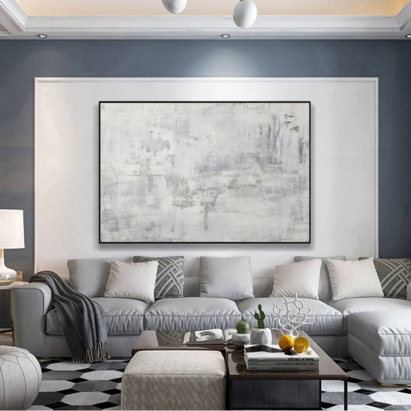 Painting Handmade Grey White Minimalist Abstract Canvas Wall Art CKF15 Painting Handmade Grey White Minimalist Abstract Canvas Wall Art CKF15