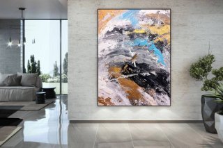 Gold Hand-painted Leaf Abstract Canvas Artwork for Office Y0GW6 Gold Hand-painted Leaf Abstract Canvas Artwork for Office Y0GW6