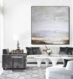 White Handmade Hand-painted Sky Neutral Landscape Abstract Canvas E8N9L