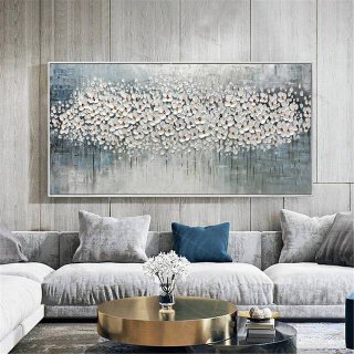 Blue Hand-painted Room Flower Grey Abstract Canvas Artwork 15V6S Blue Hand-painted Room Flower Grey Abstract Canvas Artwork 15V6S
