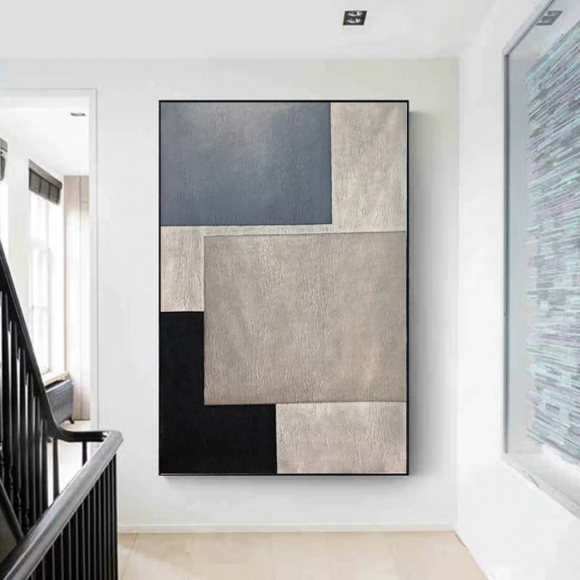 Gray Handmade Black Blue Painting Abstract Canvas Wall Art 0GTG2