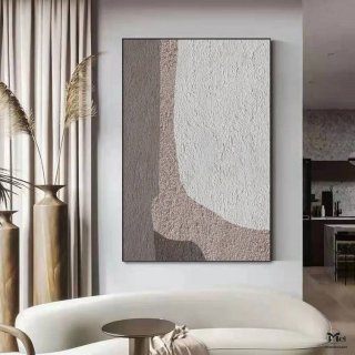 Abstract Handmade Geometric Gray Beige Abstract Canvas Artwork 66THK