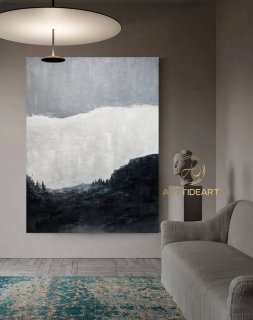 Black Original Handmade Gray White Painting Abstract Canvas Artwork 6Z78J