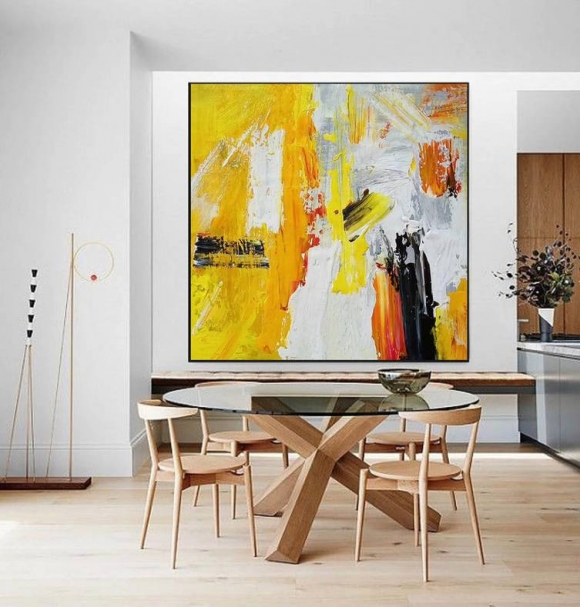 Yellow Abstract Canvas Painting Abstract Canvas Wall Art P9PAR