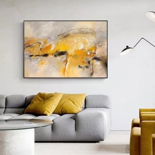 Grey Handmade Room Abstract Yellow Abstract Canvas Artwork WJ599