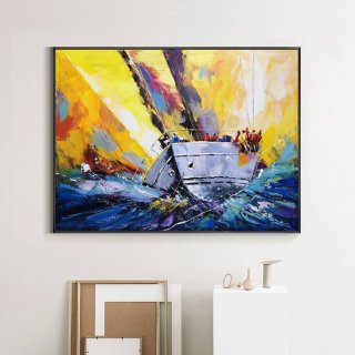 Seaside Hand-painted Blue Scenic Abstract Canvas Wall Art OM8J4