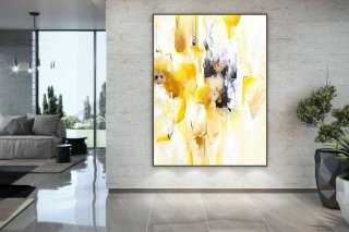 Yellow Handmade Contemporary Abstract Canvas Artwork 4RZT7