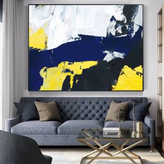 Yellow Handmade Hand-painted Black Dining Abstract Canvas Artwork GB6QQ