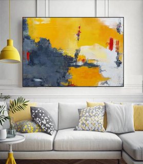Yellow Original Handmade White Abstract Grey Abstract Canvas Artwork 5MHKK
