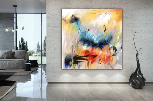 Office Handmade Original Painting Contemporary Yellow Abstract 7U7EL Office Handmade Original Painting Contemporary Yellow Abstract 7U7EL