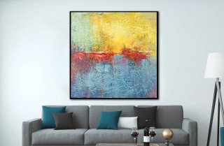 Blue Handmade Sunset Abstract Canvas Artwork VHPV3