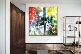Green Hand-painted Handmade Canvas Red Oil Abstract Canvas Wall Art 6CIAI