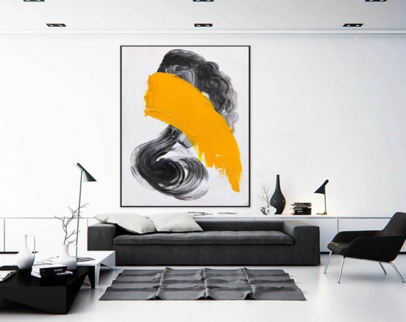 Modern Hand-painted Original Black Minimal Gold Abstract Canvas Artwork C4C7P Modern Hand-painted Original Black Minimal Gold Abstract Canvas Artwork C4C7P