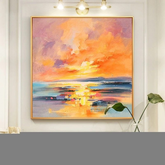 Sunrise Handmade Seascape Abstract Canvas Artwork 5BBVY