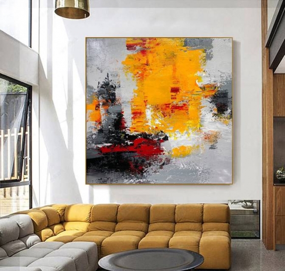 Yellow Hand-painted Grey Abstract Painting Abstract Canvas Artwork 2HM0Q Yellow Hand-painted Grey Abstract Painting Abstract Canvas Artwork 2HM0Q