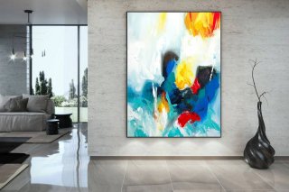 Abstract Handmade Yellow Modern Red Abstract Canvas Wall Art 4HEOJ
