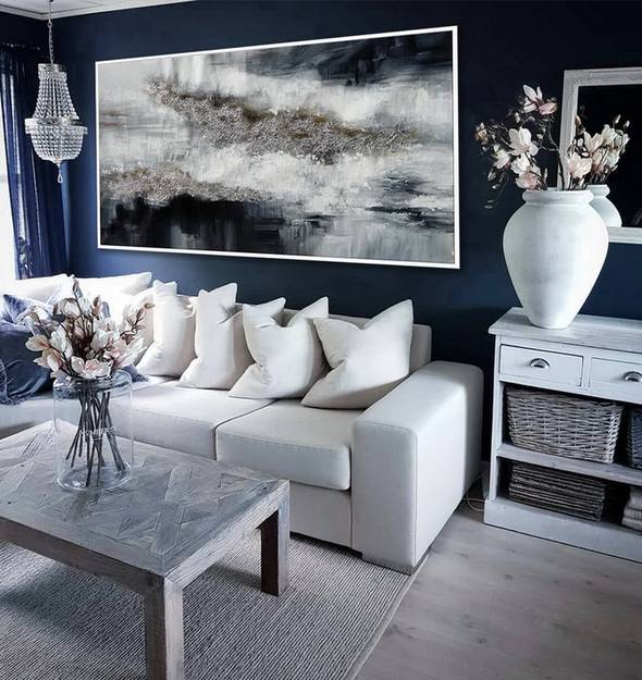Silver Hand-painted Black Panoramic Painting Abstract Canvas Wall Art QAE71