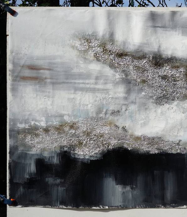 Silver Hand-painted Black Panoramic Painting Abstract Canvas Wall Art QAE71