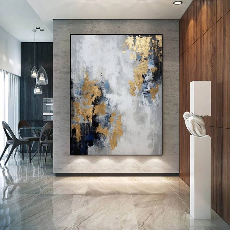 Gold Hand-painted Original Leaf Not Contemporary Room Abstract 2B0ZE