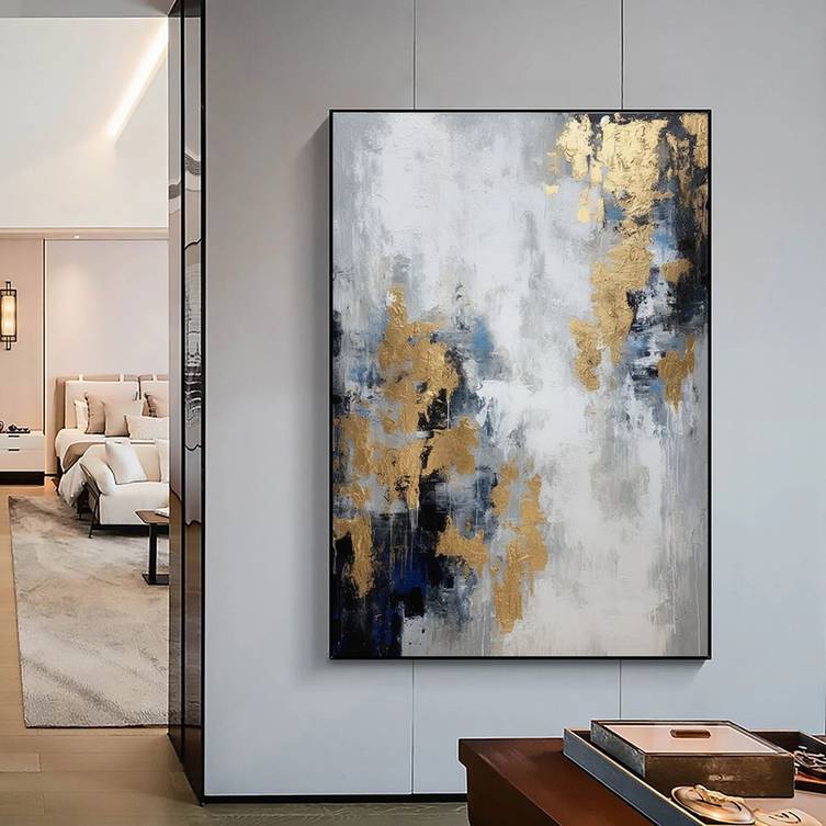 Gold Hand-painted Original Leaf Not Contemporary Room Abstract 2B0ZE