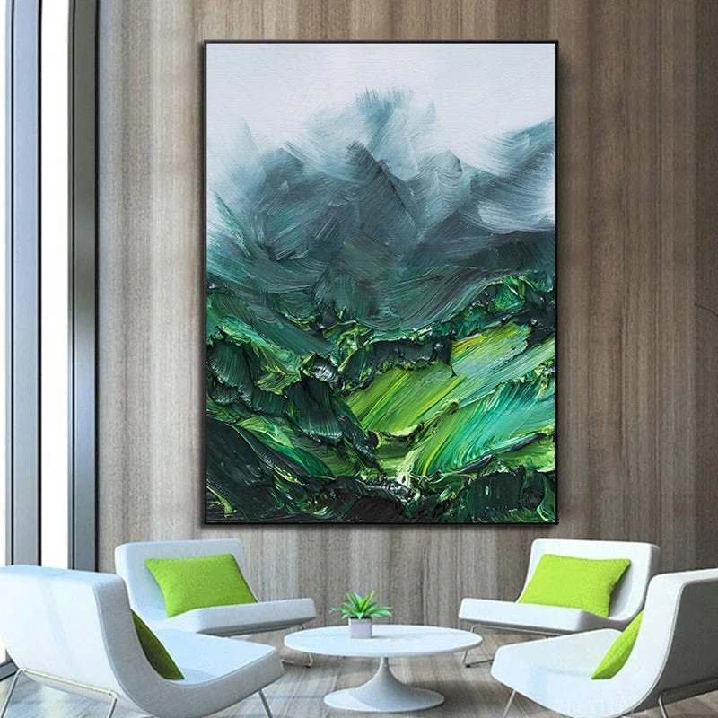 Yellow Handmade Green Heavy Landscape Abstract Canvas Artwork 8ONG2