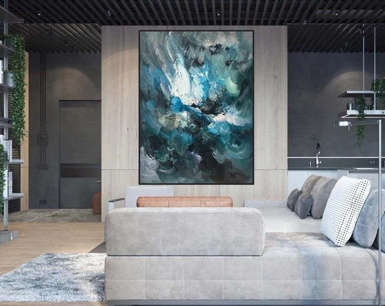 Painting Hand-painted Original Abstract Modern Blue Abstract Canvas 8KN2K