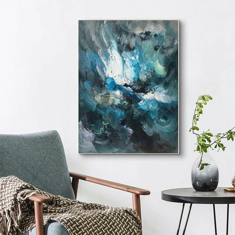 Painting Hand-painted Original Abstract Modern Blue Abstract Canvas 8KN2K