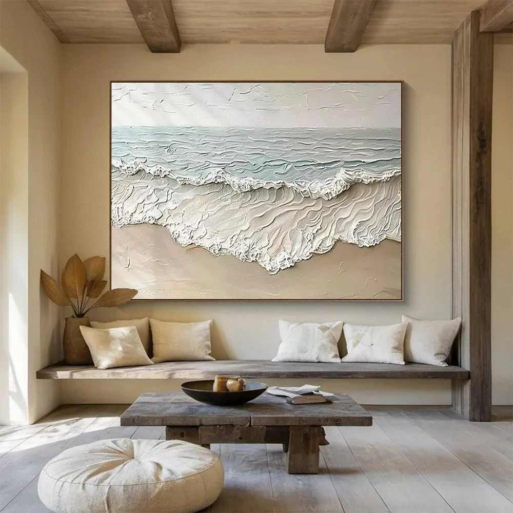 White Hand-painted Original Beach Coastal Abstract Artwork YHS71