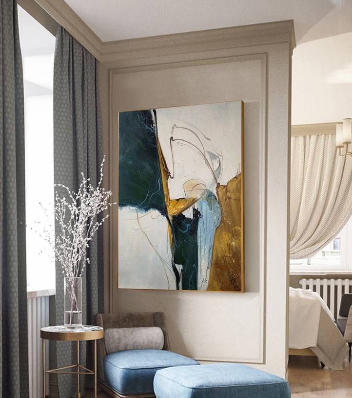 Dining Original Hand-painted Beige Living Abstract Canvas Artwork UJ4FV