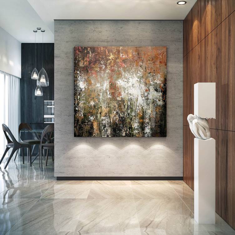 Brown Hand-painted Original Office Bedroom White Abstract Canvas TR897