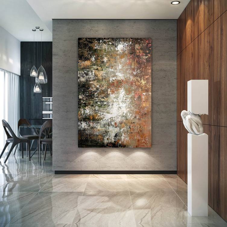 Brown Hand-painted Original Office Bedroom White Abstract Canvas TR897