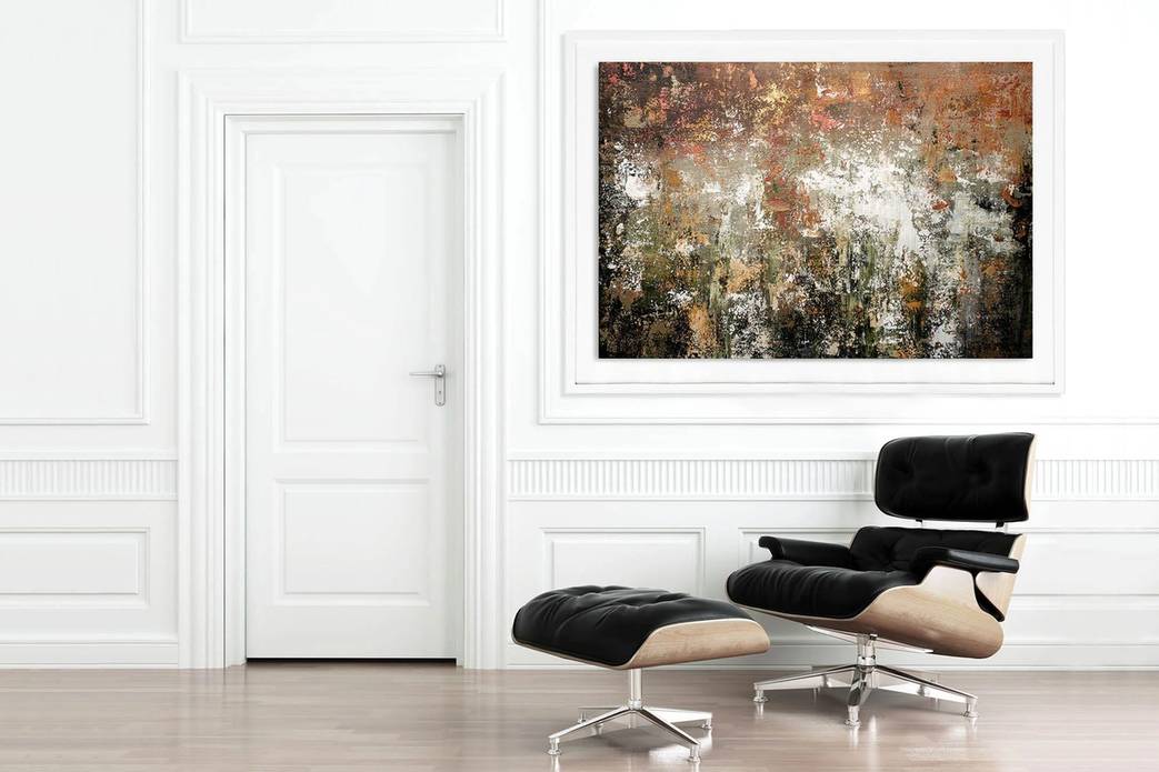 Brown Hand-painted Original Office Bedroom White Abstract Canvas TR897
