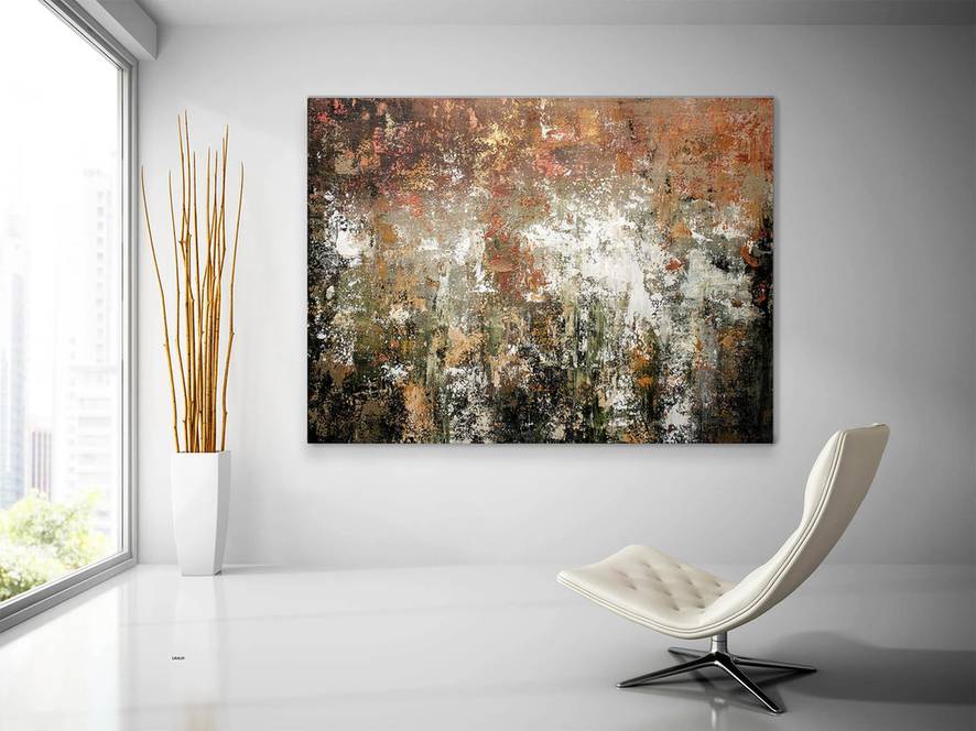 Brown Hand-painted Original Office Bedroom White Abstract Canvas TR897