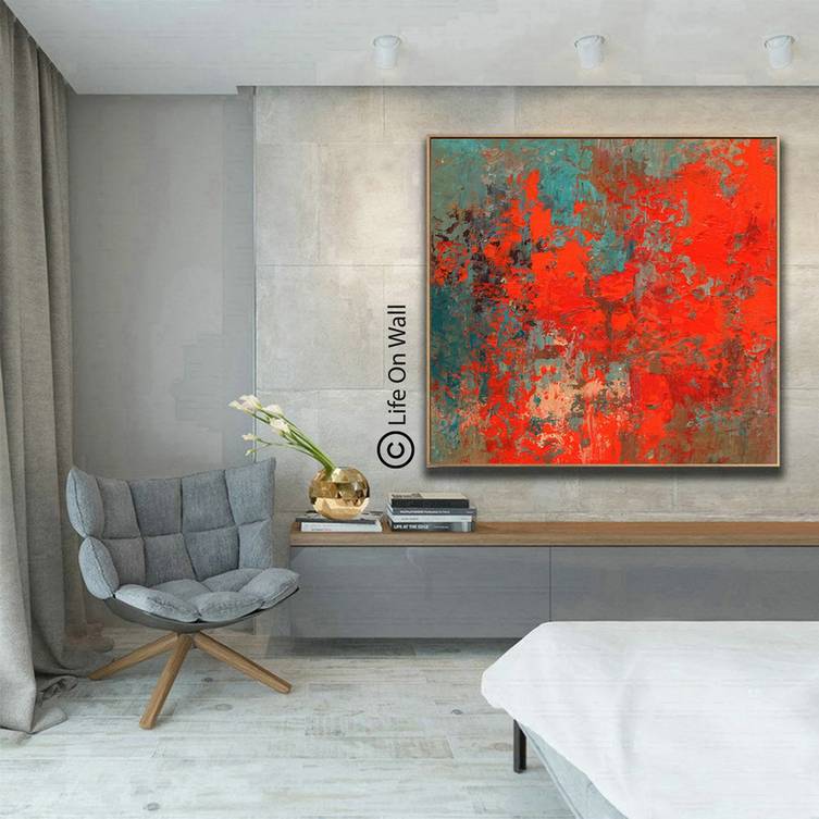 Brown Original Room Red Modern Abstract Canvas Wall Art Q2OXK