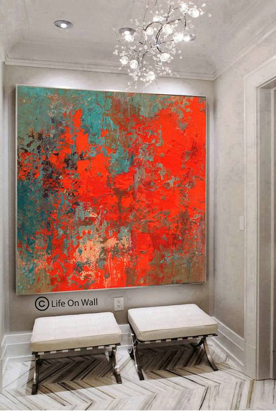 Brown Original Room Red Modern Abstract Canvas Wall Art Q2OXK