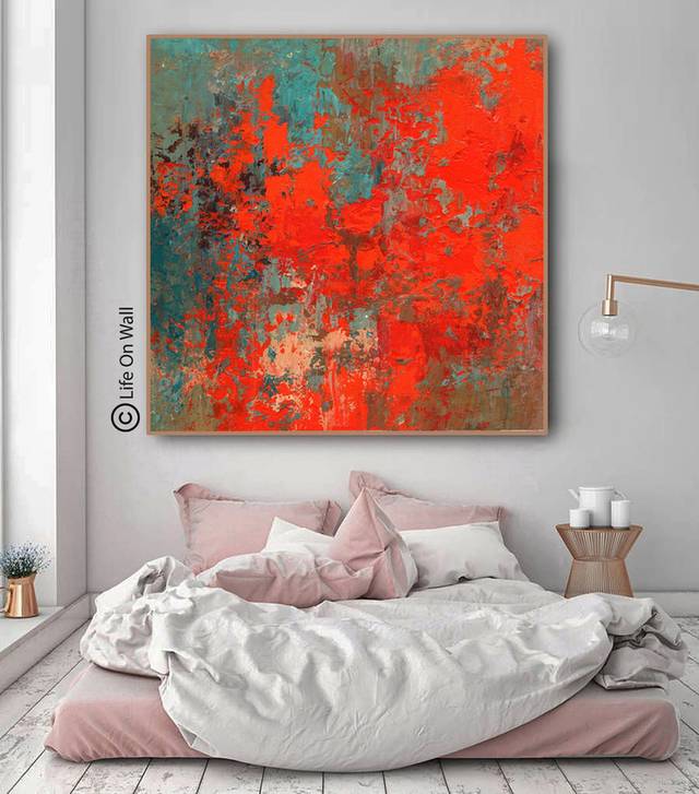 Brown Original Room Red Modern Abstract Canvas Wall Art Q2OXK