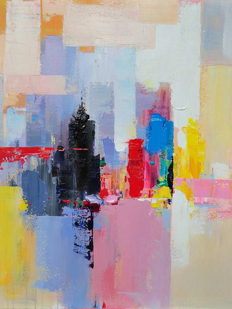 Yellow Hand-painted Original Red Blue Canvas Abstract Canvas Wall Art OL53L