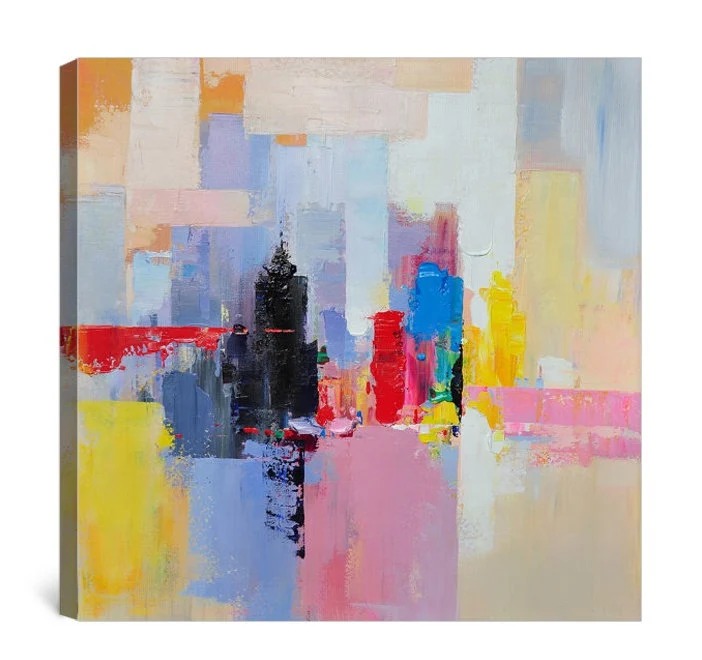 Yellow Hand-painted Original Red Blue Canvas Abstract Canvas Wall Art OL53L