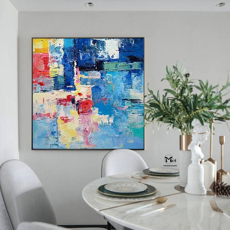 Modern Original Hand-painted Blue Abstract Canvas Artwork JJY4K