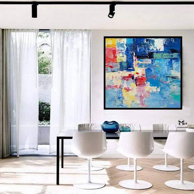 Modern Original Hand-painted Blue Abstract Canvas Artwork JJY4K