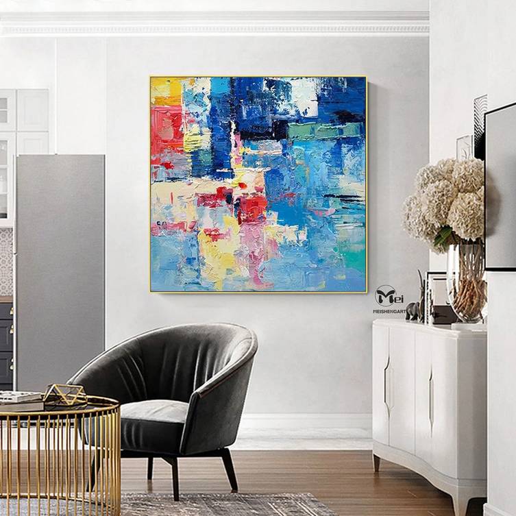 Modern Original Hand-painted Blue Abstract Canvas Artwork JJY4K