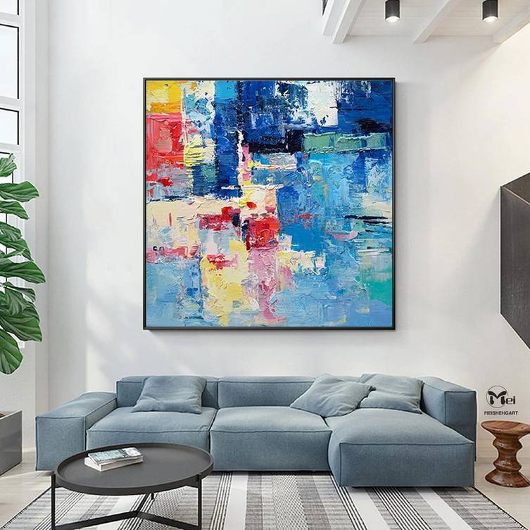 Modern Original Hand-painted Blue Abstract Canvas Artwork JJY4K
