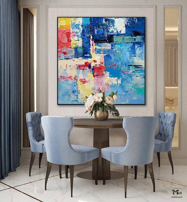 Modern Original Hand-painted Blue Abstract Canvas Artwork JJY4K