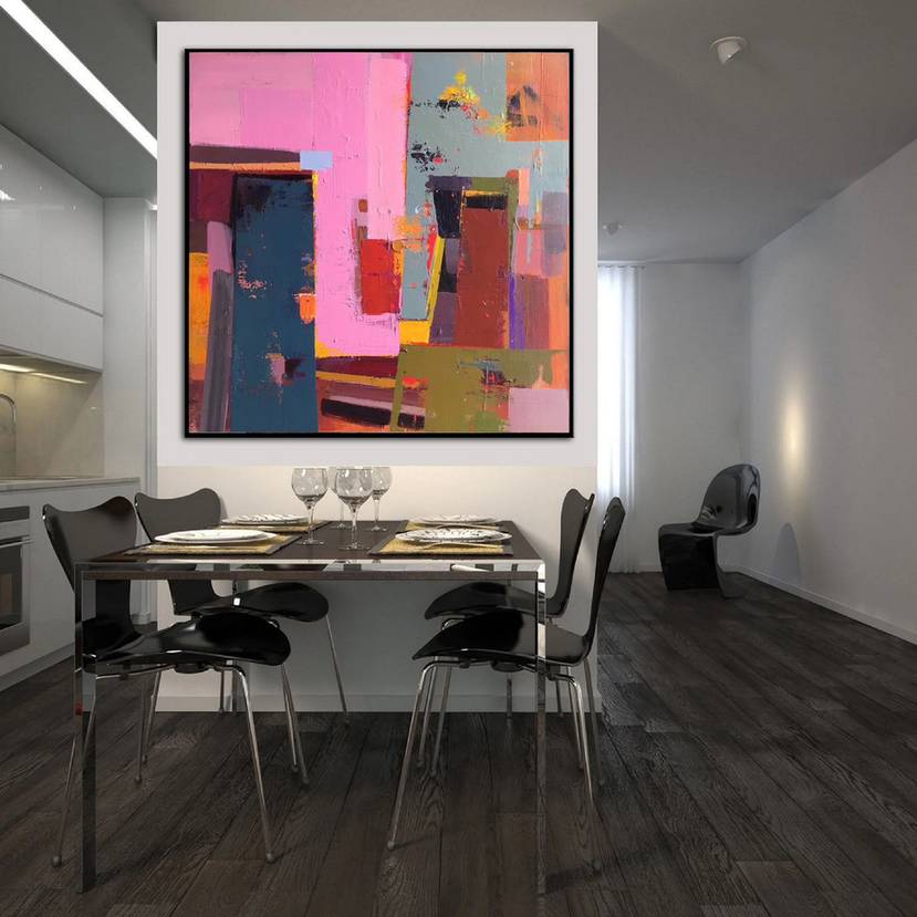 Contemporary Original Handmade Pink Abstract Canvas Artwork ZGG1L