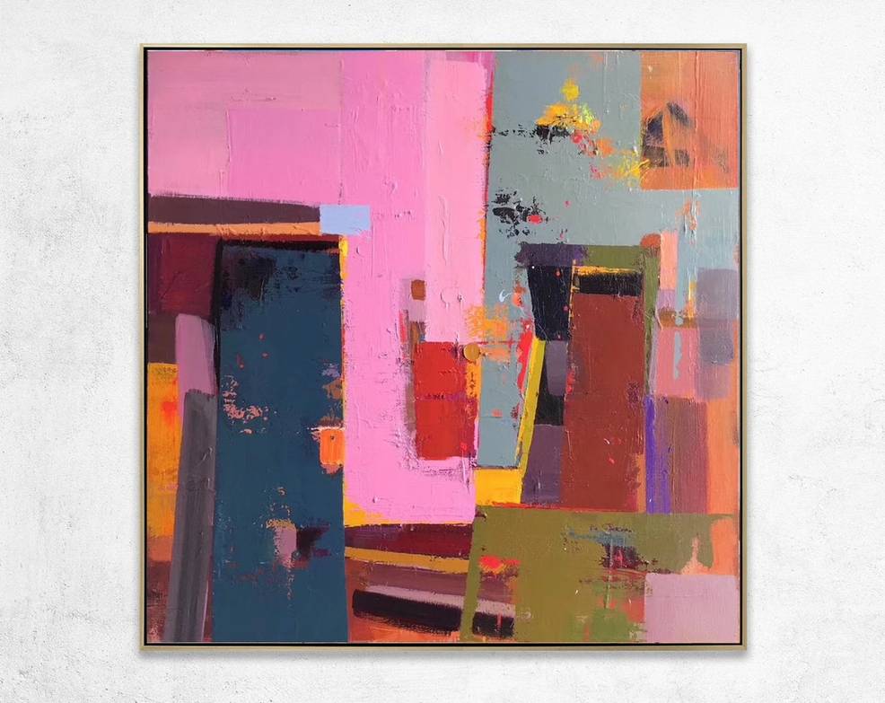 Contemporary Pink Abstract - handmade textured painting for entryway