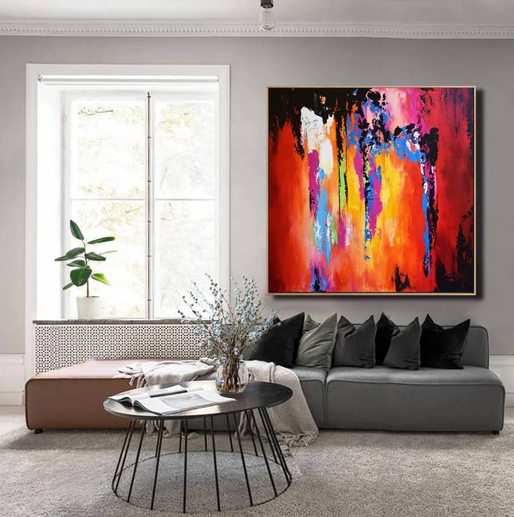 Yellow Original Office Red Abstract Canvas Wall Art 5SL4B